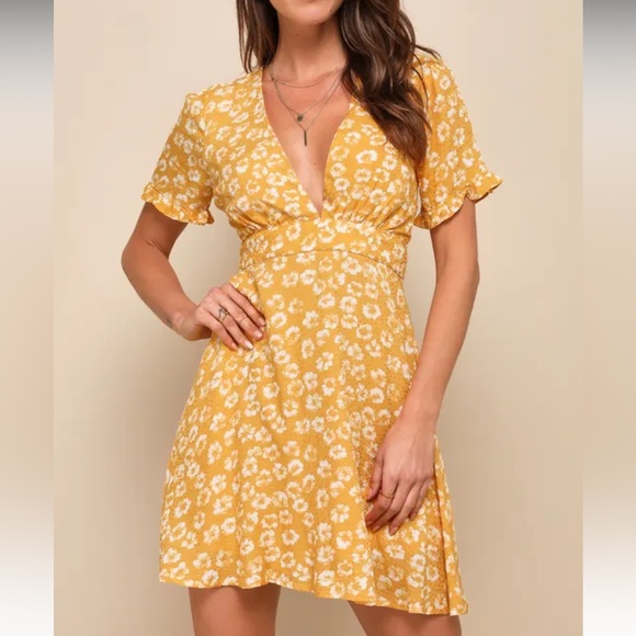 Garden Explorer Mustard Yellow Floral Print Mini Dress - Picture 5 of 6